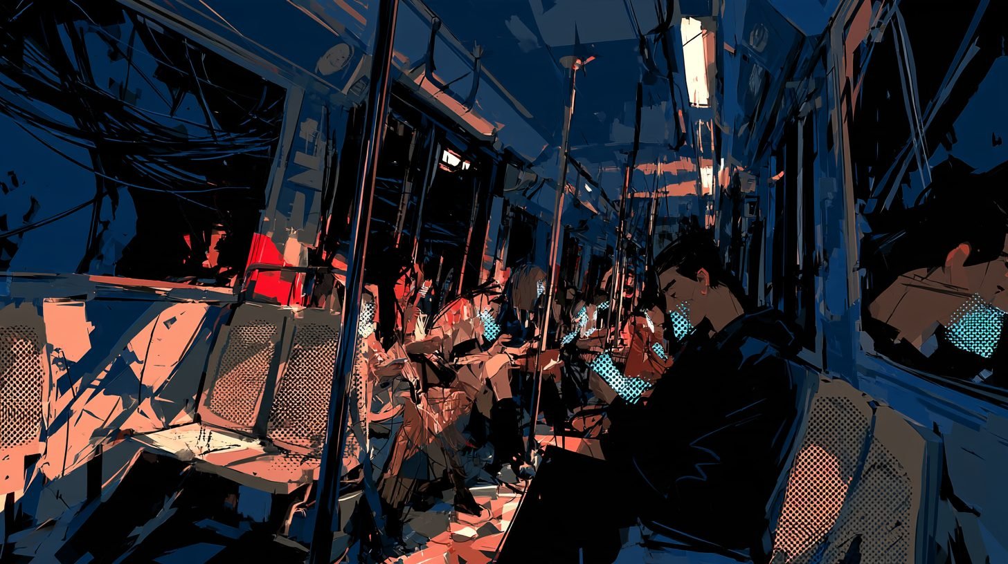 Une rame de métro bloquée la nuit, des visages éclairés par des téléphones